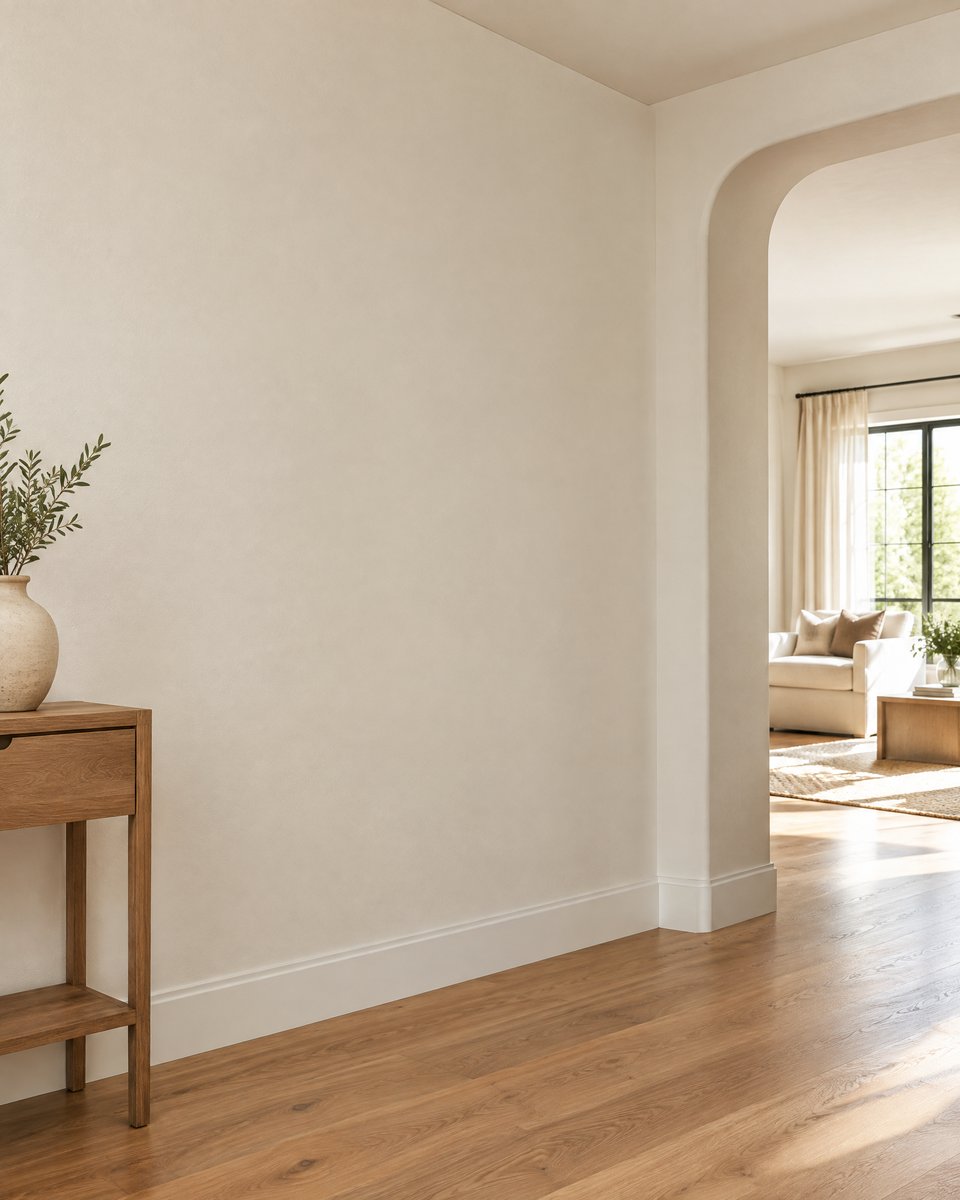 AI-generated design inspiration: Smooth plaster wall and seamless arched doorway finish concept
